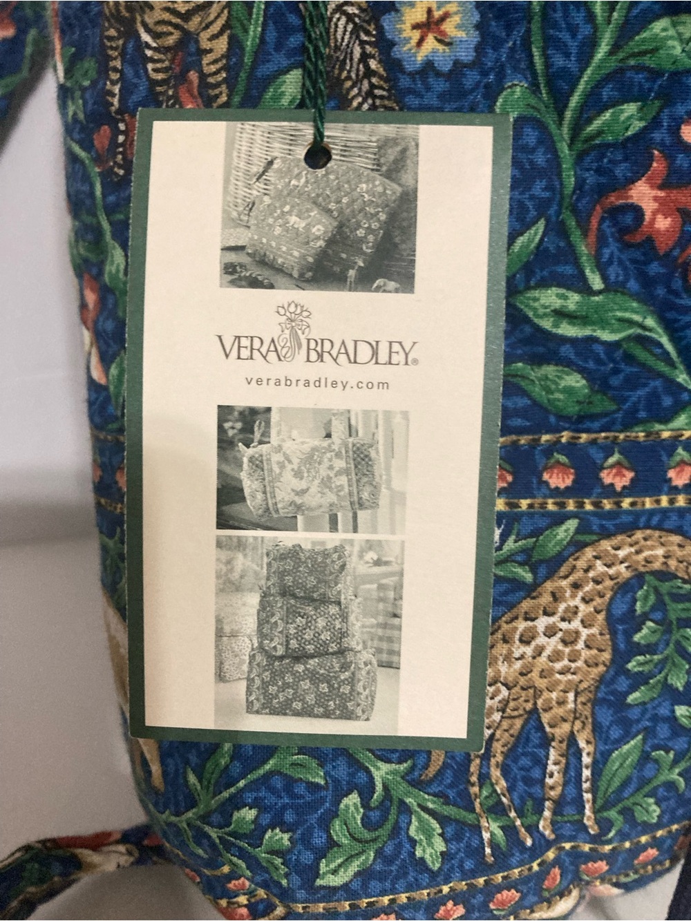 Vera Bradley Navy Floral & Animal Print Quilted Drawstring Backpack. Item# TSbp1 - Picture 7 of 7